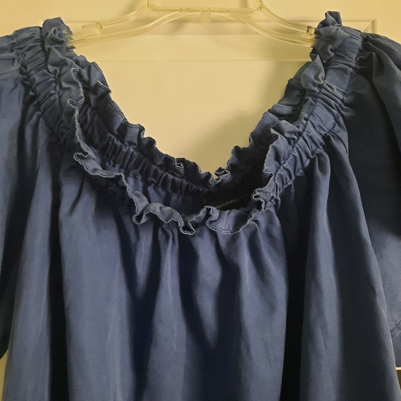 Navy Ruffle Neck Top - Picture 3 of 5
